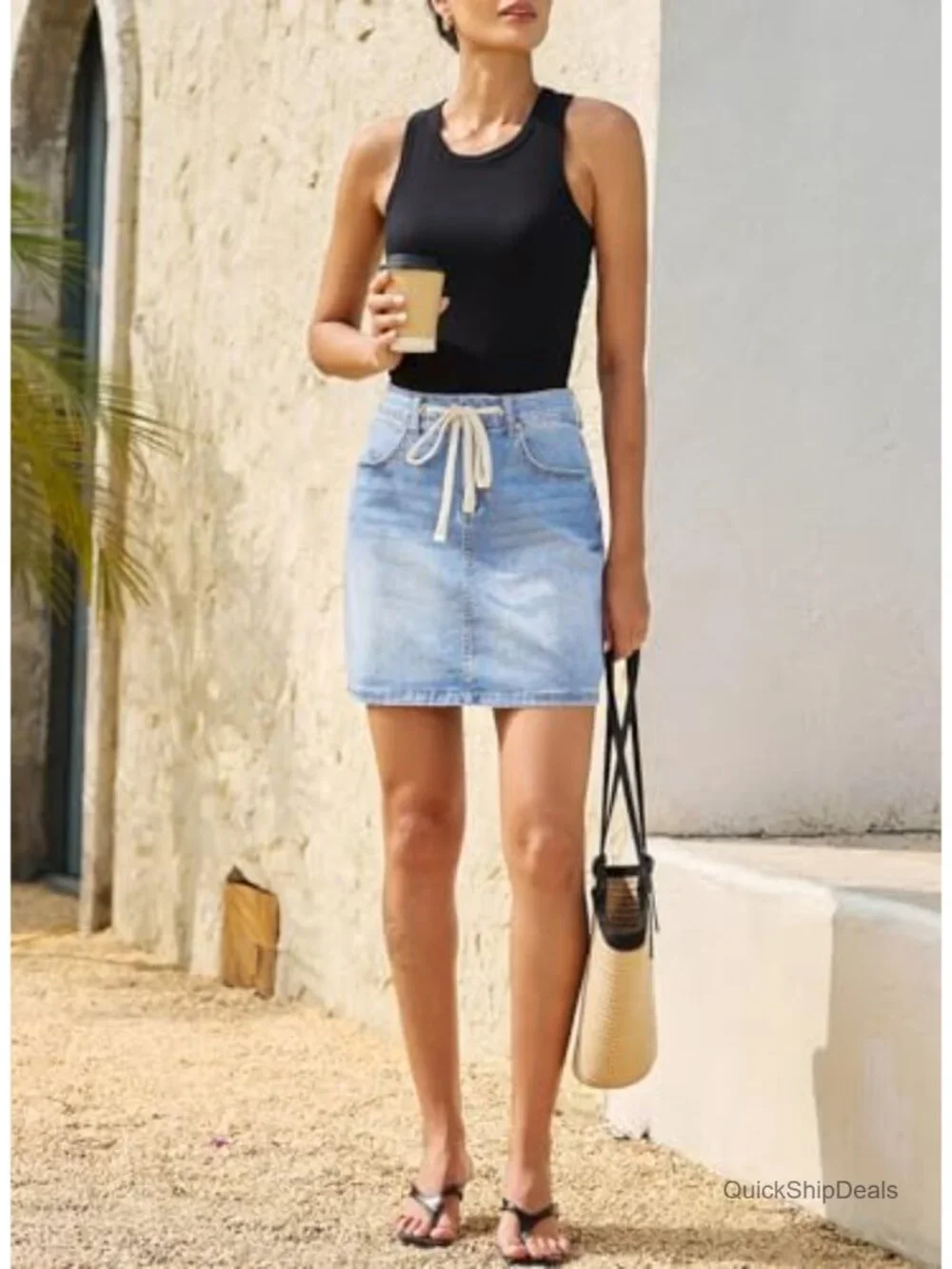 Women's High Waist Drawstring Stretchy Casual Summer Loose Fit Trendy Mini